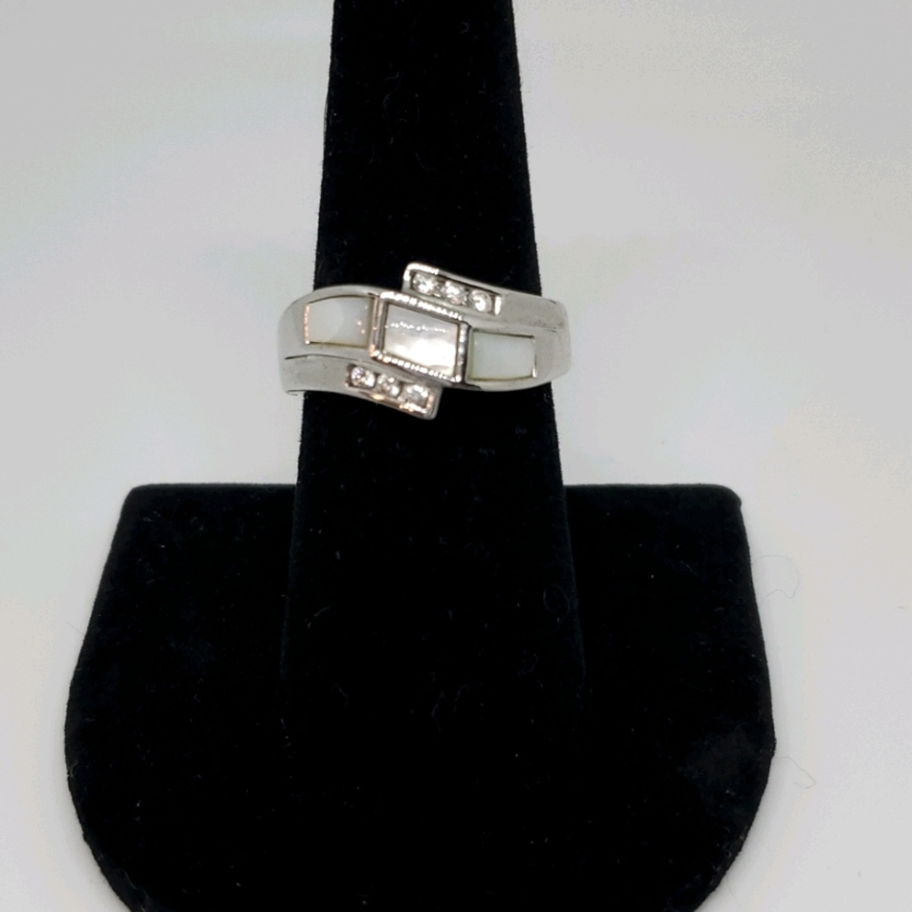 Lia Sophia Mother Of Pearl & Rhinestone Ring